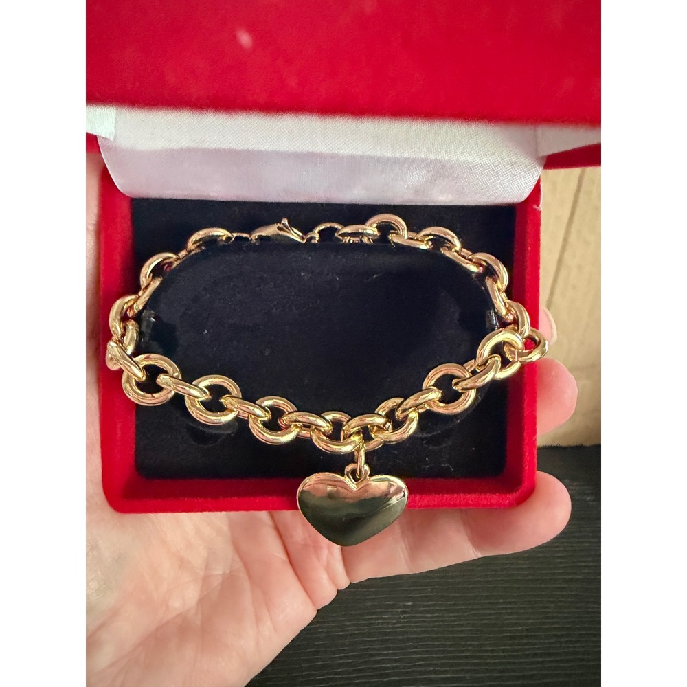 Heart by Cherisse Gold Tone Engravable Heart Charm Chain Link Bracelet18k Plated